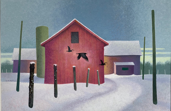 Red Barn with Crows